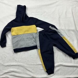 Street Rules Outfit Set Boy's 3T Blue Yellow Gray 2 Piece Sweat Pants Hoodie